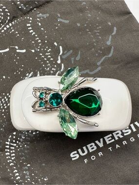 Vintage White Bracelet with Green Jeweled Bug Subversive for Target 2008